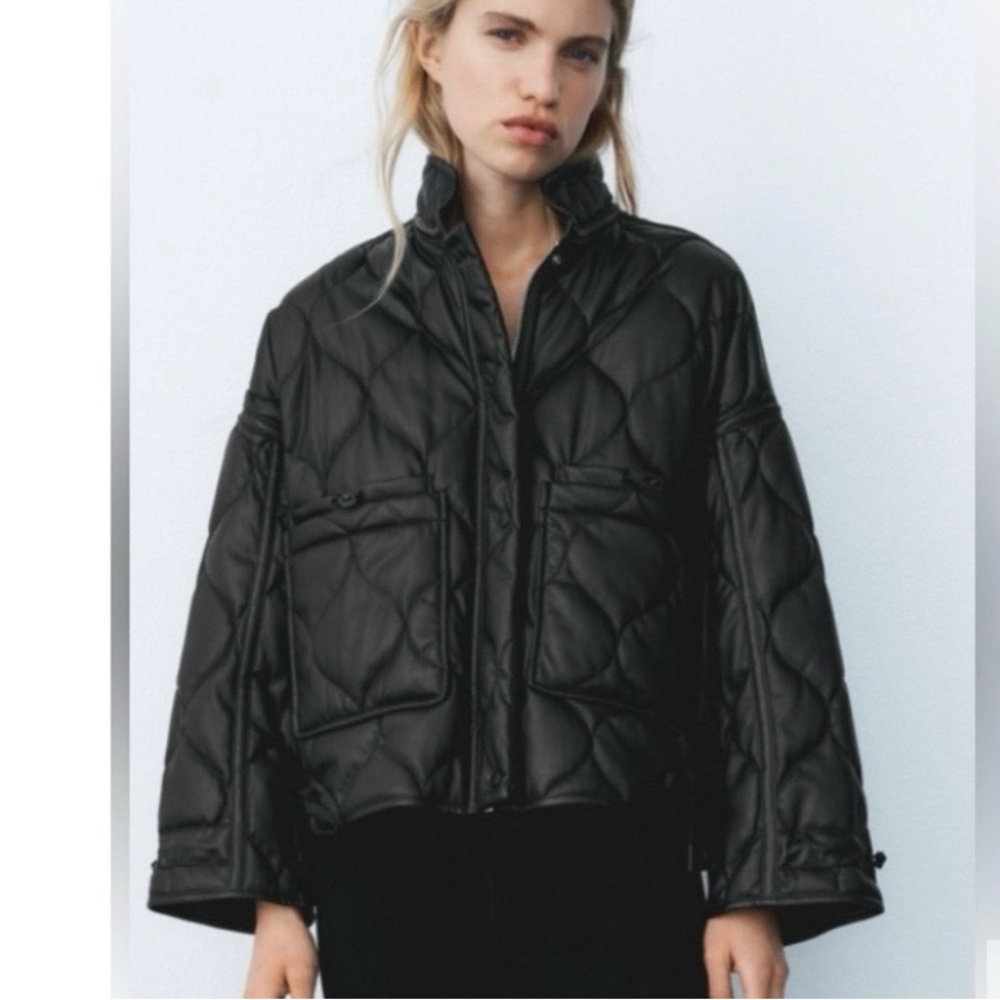 Zara quilted oversized faux leather jacket sz small
